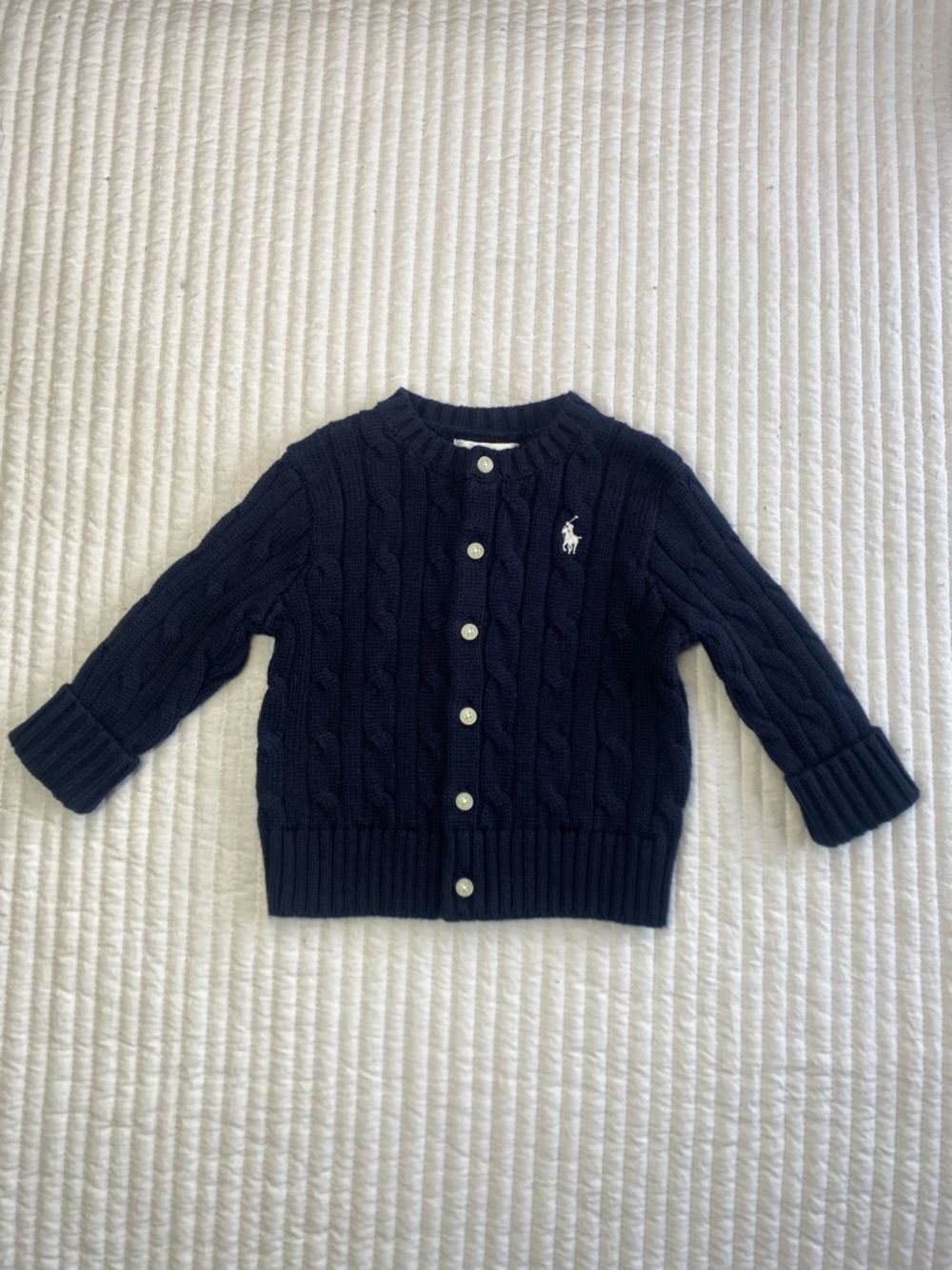 Ralph Lauren Navy Cable-Knit Cardigan with Pony